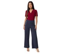 M&Co Women's Petite Military Button Trousers in Mid Navy | Size: 14 M&Co Mid Navy 14