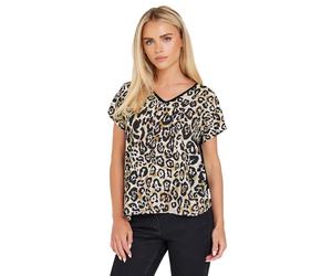 M&Co Petite Natural Leopard Print Short Sleeve Top - Women's Brown