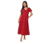 M&Co Petite Notch Neck Tie Cotton Maxi Dress - Women's Red