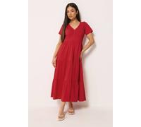 M&Co Women's Petite Notch Neck Tiered Cotton Maxi Dress in Dark Red | Size: 12 M&Co Dark Red 12