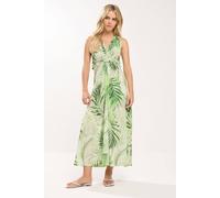M&co Petite Palm Print Knot Front Maxi Dress In Green Green 18