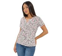 M&Co Petite & Pink Floral Short Sleeve Cotton Henley Top - Women's