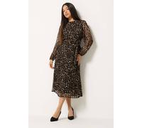 M&Co Women's Petite Pleated Chiffon Midi Dress in Dark Brown | Size: 18 M&Co Dark Brown 18