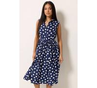 M&Co Women's Petite Polka Dot Shirt Dress in Mid Navy | Size: 8 M&Co Mid Navy 8