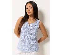 M&Co Women's Petite Printed Cotton Henley Top in Light Blue | Size: 12 M&Co Light Blue 12
