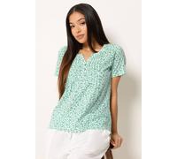 M&Co Women's Petite Printed Cotton Henley Top in Mint | Size: 16 M&Co Mint 16