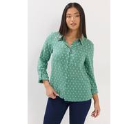 M&Co Women's Petite Printed Long Sleeve Shirt in Green | Size: 8 M&Co Green 8
