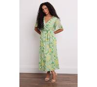 Petite Mesh Floral Wrap Dress M&Co Mint 14