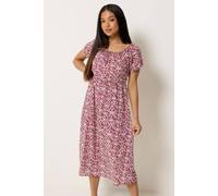 M&co Petite Printed Tie Neck Midi Dress In Dark Red Dark Red