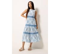 M&co Petite Printed Tiered Midi Dress In Light Blue Light Blue 14