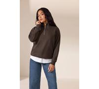 M&co Petite Quarter Zip Sweatshirt In Dark Brown Dark Brown