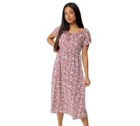 M&Co Women's Petite Printed Tie Neck Midi Dress in Dark Red | Size: 14 M&Co Dark Red 14