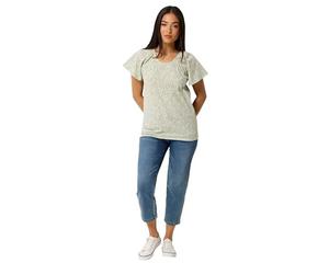 M&Co Petite Sage Green Floral Cotton Scoop Neck Top - Women's