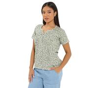 M&Co Petite Sage Green Floral Short Sleeve Cotton Henley Top - Women's