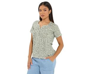M&Co Petite Sage Green Floral Short Sleeve Cotton Henley Top - Women's