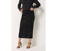 M&Co Women's Petite Sequin Velvet Maxi Skirt in Black | Size: 10