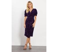 M&co Petite Sequin Velvet Wrap Dress In Purple Purple 18