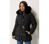 M&co Petite Short Belted Coat In Black Black