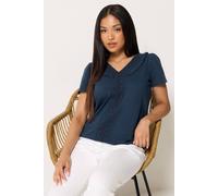 M&Co Petite Blue Short Sleeve Frill Cotton Blouse - Women's