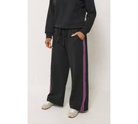 M&Co Women's Petite Side Stripe Cotton Wide Leg Joggers in Black | Size: 12