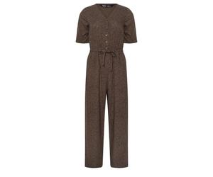 M&Co Petite Spot Print Tie Waist Jumpsuit - Women's Brown