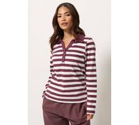 M&Co Women's Petite Stripe Cotton Polo Shirt in Dark Red | Size: 16