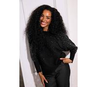 M&co Petite Studded Batwing Jumper In Black Black