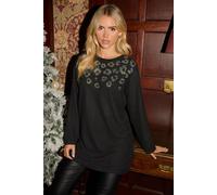 M&co Petite Studded Leopard Embellished Tunic Jumper In Black Black 14