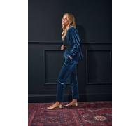 M&co Petite Tapered Velour Trousers In Teal Teal 18