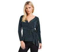 M&Co Petite & Teal Wrap Front Metallic Top - Women's