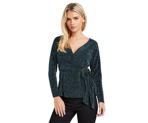 M&Co Petite & Teal Wrap Front Metallic Top - Women's
