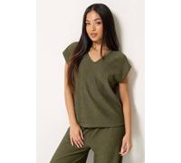 M&Co Women's Petite Textured V-Neck T-Shirt in Olive | Size: 8 M&Co Olive 8