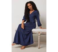 M&Co Petites Petite Blue Tiered Wrap Dress - Women's