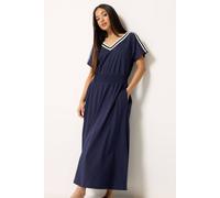 M&Co Women's Petite Trim Detail Cotton Midi Dress in Dark Navy | Size: 14 M&Co Dark Navy 14