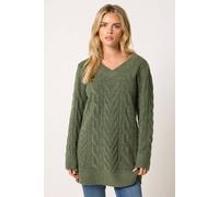 M&Co Women's Petite V-Neck Cable Knit Tunic Jumper in Green | Size: 10/12