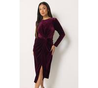 M&Co Women's Petite Velvet Side Twist Dress in Wine | Size: 14