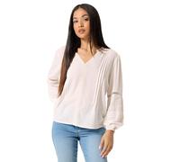 M&Co Petite White Lace Trim Pintuck Blouse - Women's