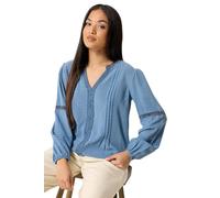 M&Co Petite White Lace Trim Pintuck Blouse - Women's