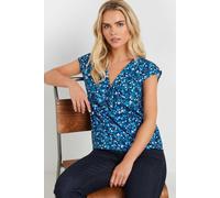 M&co Petite Wrap Front Blouse In Blue Blue 16