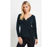 M&co Petite Wrap Front Metallic Top In Black Black 10