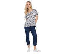 M&Co Petites Petite Blue Floral Cotton Short Sleeve Henley Top - Women's