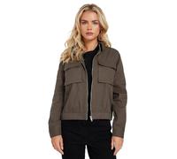 M&Co Petites Petite Collared Twill Jacket - Women's Brown