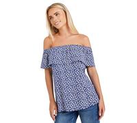 M&Co Petites Petite Floral Print Bardot Top - Women's Blue