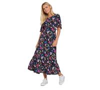 M&Co Petites Petite Floral Print Flutter Sleeve Dress - Women's Black