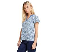 M&Co Petites Petite Floral Print Lace Trim Top - Women's Blue