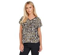 M&Co Petites Petite Natural Leopard Print Short Sleeve Top - Women's Brown