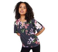 M&Co Petites Petite Navy Floral Print Keyhole Detail Top - Women's