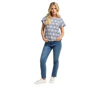 M&Co Petites Petite Blue Leaf Print Scoop Neck Top - Women's
