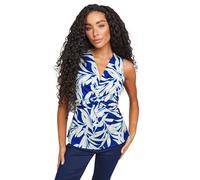 M&Co Petites Petite Tropical Leaf Print Twist Front Top - Women's Blue
