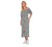M&Co Petites Petite & White Floral Print Bardot Split Hem Midi Dress - Women's